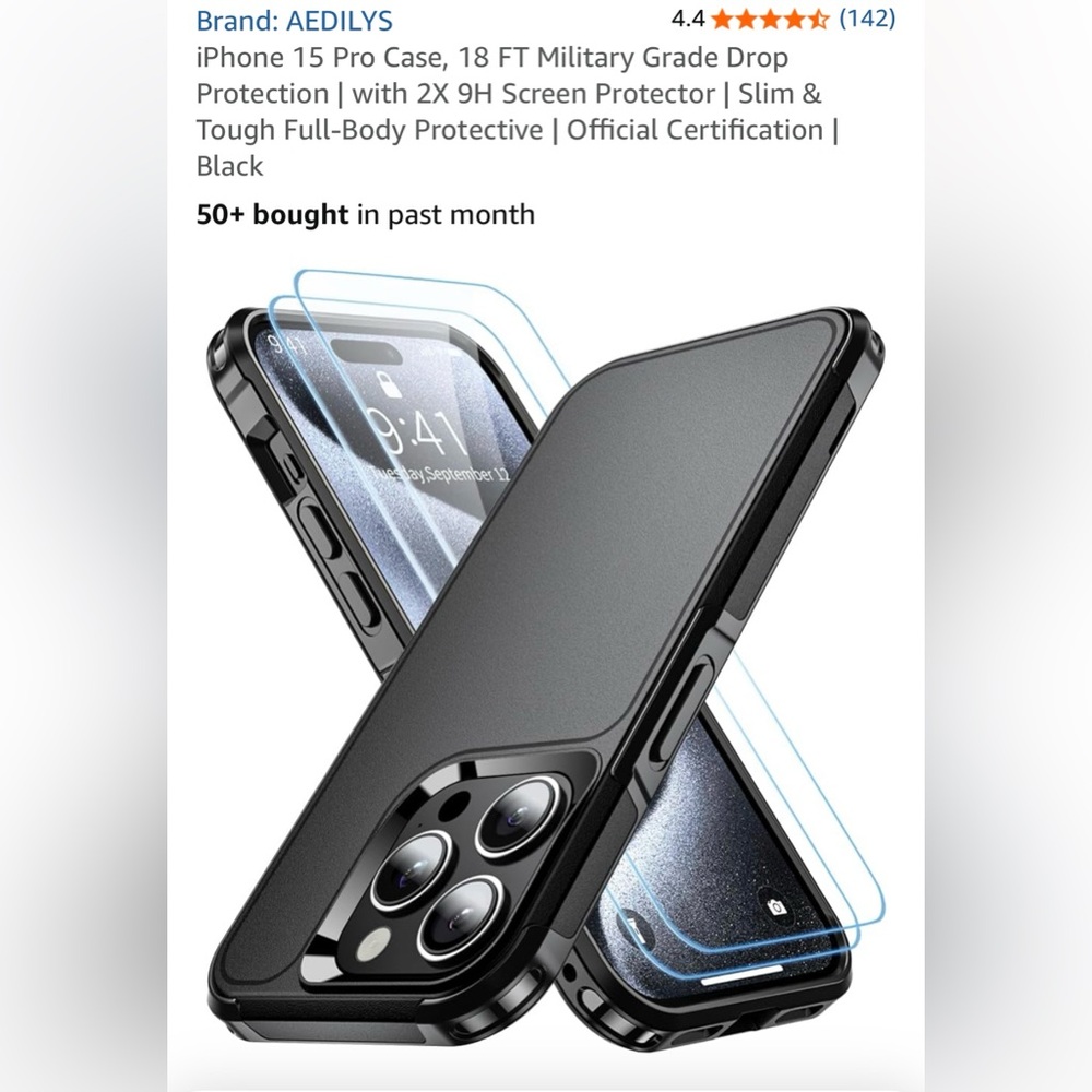 Black Full-Body Protective iPhone 15 Pro Case
